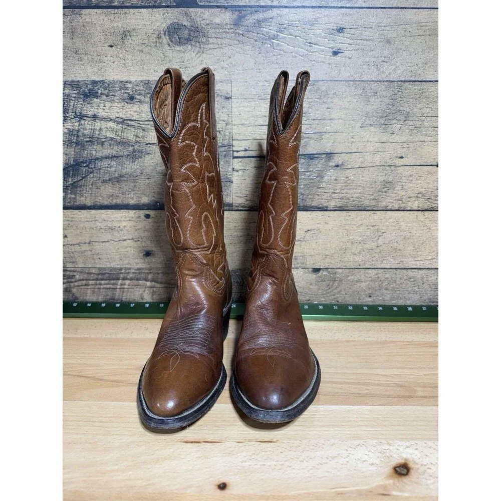 Durango West Vintage USA Made Cognac Brown Rare Western Cowboy Boots Mens 9